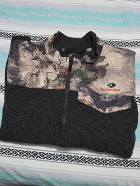 Mossy Oak Men's Charcoal Quarter-Zip Sweater with Camo Yoke